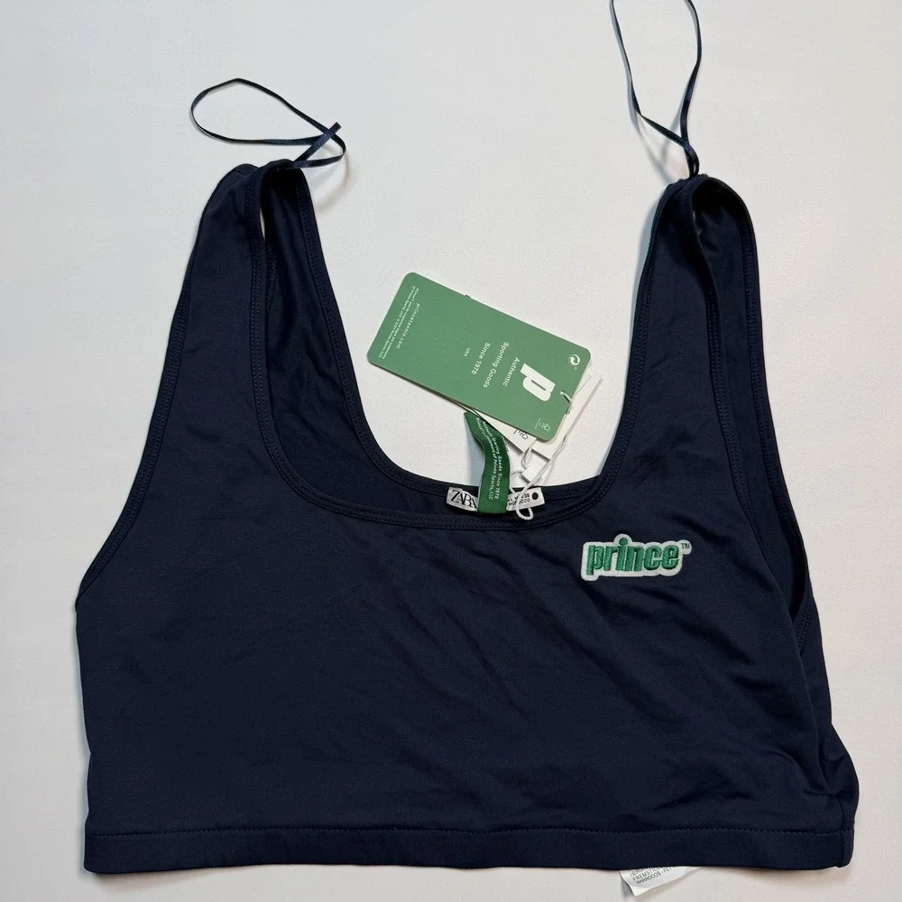 ZARA X Prince Sports Bra Womens Large Blue‎ Tennis Logo Stretch Pullover Top